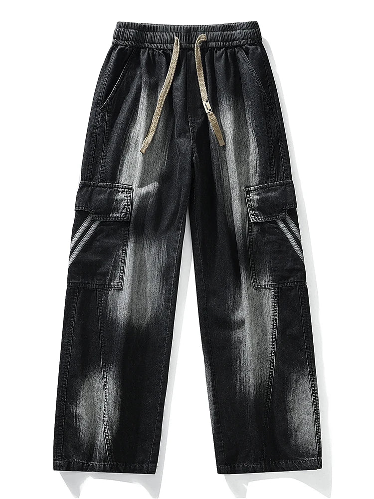 Threebooy Summer Men's Jeans Flap Pockets Lightweight Denim Cargo Pants Big Size 8XL 7XL 6XL Wide Leg Baggy Jeans Straight Trousers