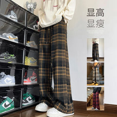 Threebooy  Autumn Plaid Pants Men Oversized Fashion Retro Casual Pants Men Streetwear Hip-hop Loose Wide Leg Pants Mens Vintage Trousers