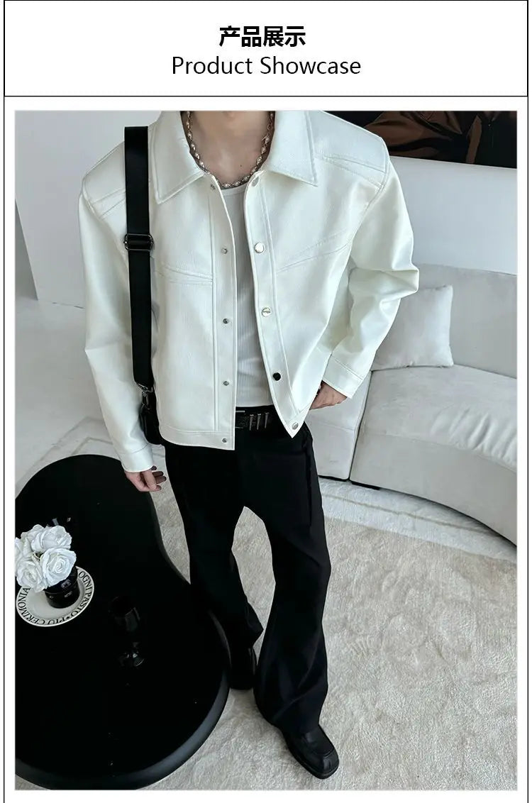 Threebooy American Street High-end Coat Trendy Leather Jacket Korean Elegant 2025 Spring Men's New PU Lapel Slim Loose Jacket Aesthetic