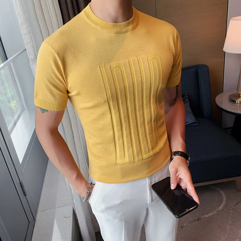 Threebooy  New Summer Men's Short Sleeve Solid Color T shirt Round Collar British Slim Casual Fashion Knit T-Shirts S-3XL