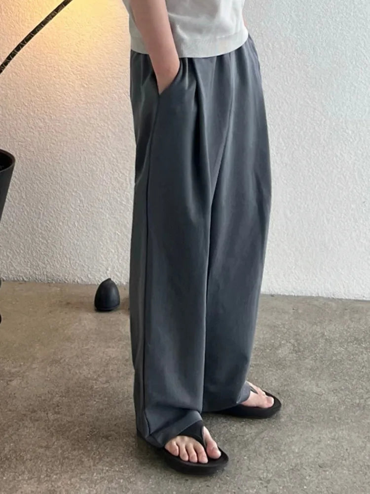 Threebooy Man's Wide Leg Long Pants 2024 Summer New Korean Style Drape Straight Tube Fashion Loose Casual Male Trousers