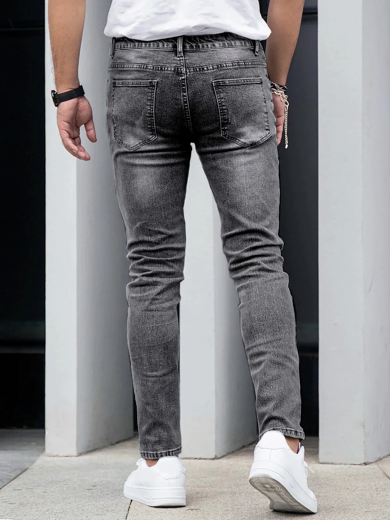 Threebooy  1 Piece of Men's Four-Season Snowflake Washed Fashion Jeans, Stretch Slim Fit Light Gray Dark Black Casual Denim Pants, Normcore and Fashionable, Suitable for Everyday Wear