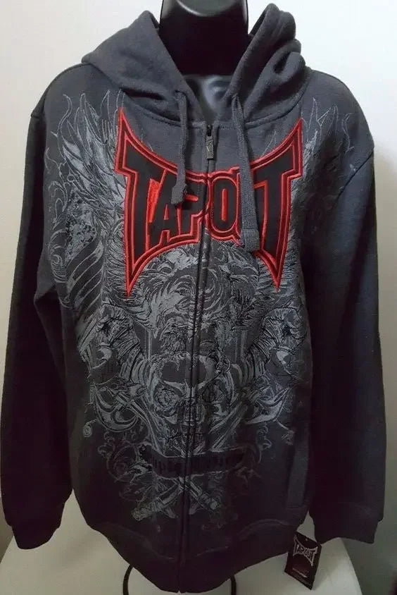 Threebooy Oversized Black Hoodies Sweatshirt Clothes Tapout Zip Hoodie Mens Womens Y2K Gothic Retro Graphic Letter Tops Streetwear