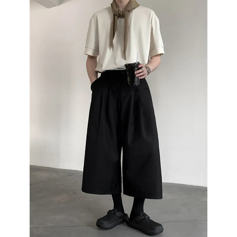 Threebooy  Summer Wide Leg Cropped Pants Comfy Culottes Street Fashion Trendy Loose Fit Casual Trousers Breathable Oversized Style