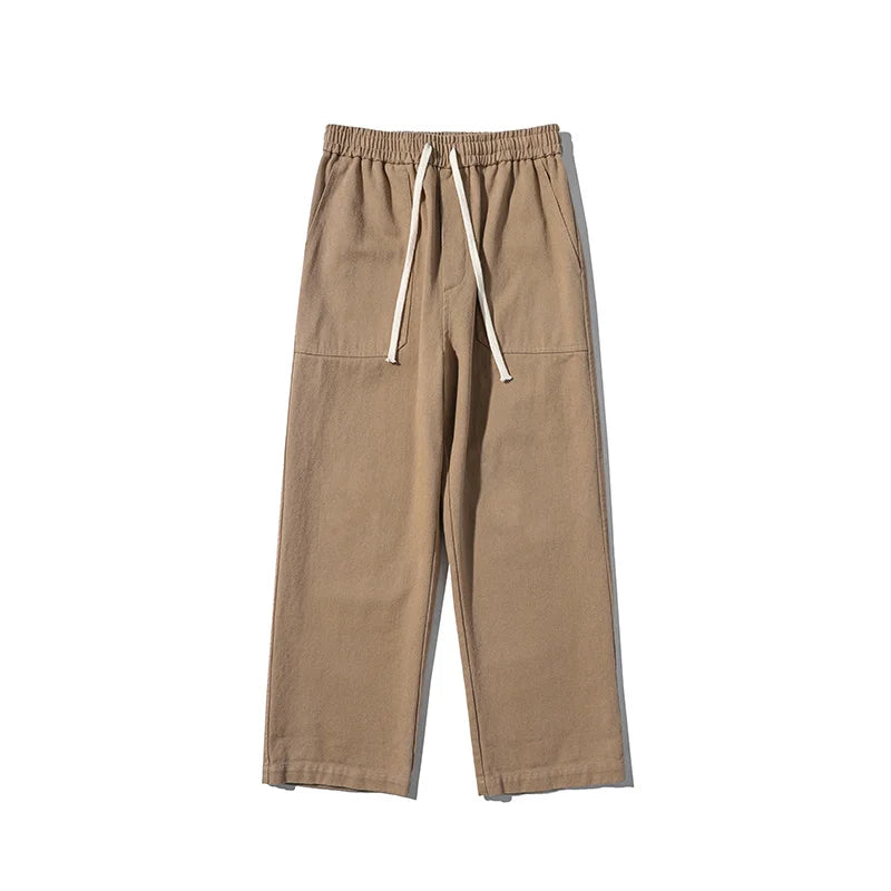 Threebooy  Beige/Khaki/Black Casual Pants Men Fashion Cotton Straight Pants Men Streetwear Loose Hip Hop Wide Leg Pants Mens Trousers S-2XL