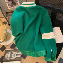 Threebooy American Retro Baseball Uniform Jacket Men's Spring and Autumn Loose Stand Collar Long Sleeve Contrast Color Couple Casual Coat
