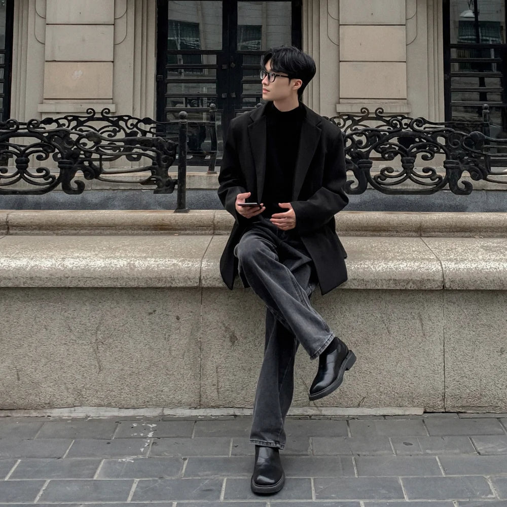 Threebooy Oversized Korean Style Men's Loose Casual Small Suit, Men's 2024 Autumn New Padded Shoulder Suit Jacket Unisex Top