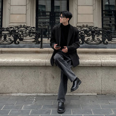 Threebooy Oversized Korean Style Men's Loose Casual Small Suit, Men's 2024 Autumn New Padded Shoulder Suit Jacket Unisex Top