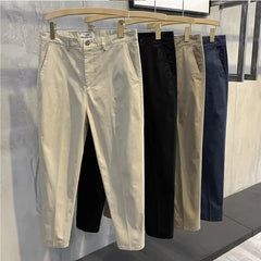 Threebooy New Man Solid Casual Cropped Cargo Suit Pants Fashion Business Elastic Straight Nine Points Pants