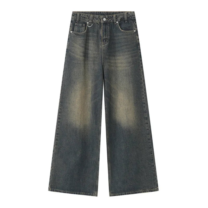 Threebooy  High Street Men's Denim Pants Camouflage Casaul Straight Bottom Simple Wide Leg Loose Trousers Spring Stylish 2025