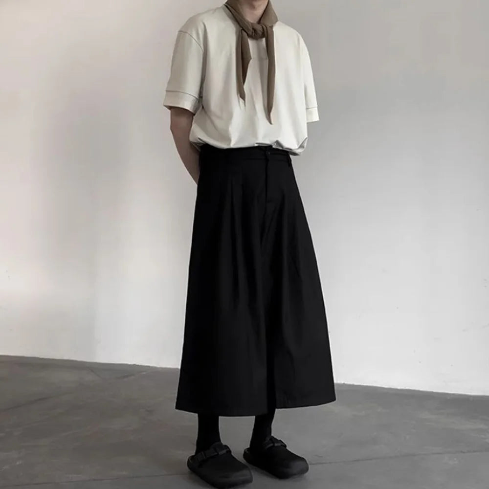 Threebooy Gothic Dark Casual Culottes Spring Japanese Harajuku Streetwear Elegant Daily Business Office Fashion Wide Leg Pants Unisex 2024