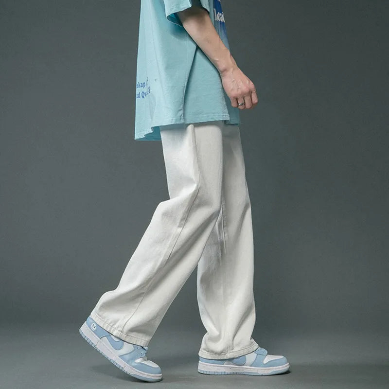 Threebooy  Baggy Jeans Men Fashion Casual Wide Leg Jeans Men Oversized Streetwear Hip-hop Loose Straight Jeans Mens White Denim Trousers