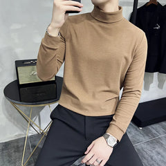 Threebooy  British Quality Leisure Men Long Sleeve T-shirt/Male Slim Fit High Quality High Collar Fashion T-shirt/Man Spring Pullover