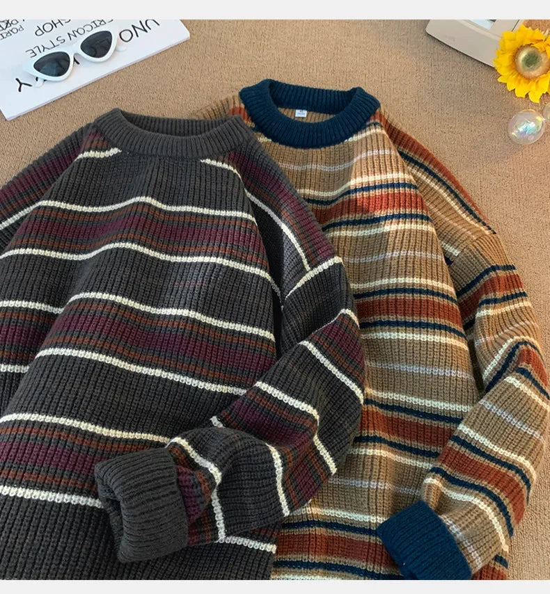 Threebooy Brand Winter Sweater Man 2025 Autumn Winter Loose O Neck Color Blocking O Neck Pullover Fashion Man Korean Clothes