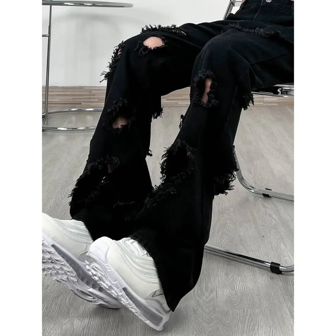 Threebooy American Style Broken Hole Old Jeans Loose Hundred New Pants Men's Streetwear Baggy Jeans  Y2k Jeans Ripped Jeans Men Pants