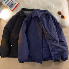 Threebooy Thickened Winter Parkas Japanese Large Size Retro Workwear English Letters Padded Coat Loose Lapel Warm Button Up Coat