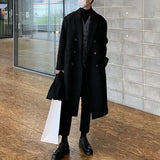 Threebooy Mens Double-Breasted Mid-Length Coat Autumn Winter Genderless Korean Style Fashion Commuter Thickened Elegant Retro Coat Unisex