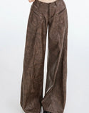 Threebooy New Autumn Long Loose Wide Leg Casual Brown PU Leather Pants Men's Wide Leg Exaggerated Designer Unisex Pants Popular