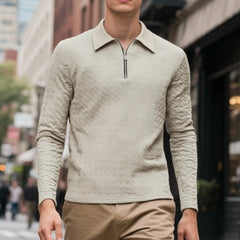 Threebooy  Spring Zipper Polo Collar T Shirt Men Casual Sportwear Retro Light Luxury Pullover Fashion Men's Outdoor Long Sleeve Polo Shirts