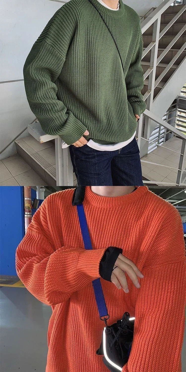 Threebooy Sweater Men Oversize Knit Pull Homme O-neck Male Knitted Sweater Pullover Jumper Harajuku Casual Streetwear Korean Men Sweaters
