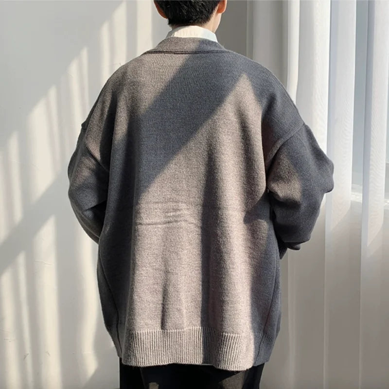 Threebooy Men's Cardigan Sweater Knitwear Jacket Spring Autumn V-neck Long Sleeves Single-breasted Pockets Loose Casual Linen Sweaters