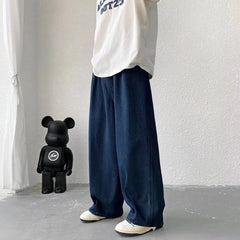Threebooy Men's Pure Color Cargo Jeans Simple All-match Wide Leg Pants Trousers Men Hip Hop Streetwear Oversized 90s Vintage Fashion Denim