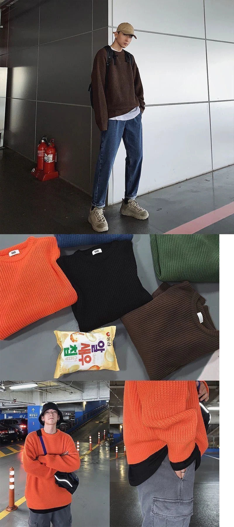 Threebooy Sweater Men Oversize Knit Pull Homme O-neck Male Knitted Sweater Pullover Jumper Harajuku Casual Streetwear Korean Men Sweaters
