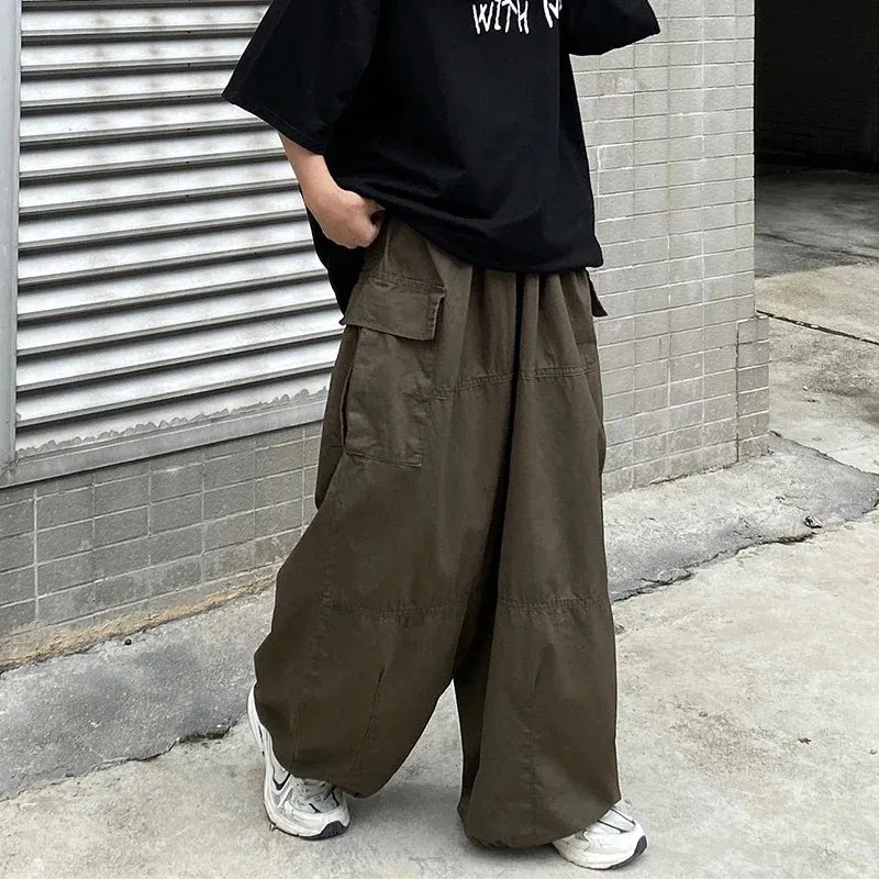 Threebooy  Vintage Baggy Cargo Pants Men Cotton Wide Leg Trousers Male Oversize Retro Loose Casual Japanese Streetwear Hip Hop