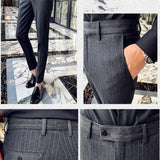 Threebooy Fashion Striped Suit Pants Male Slim Fit Skinny High Quality Pants Men Office Party Pants Man Business Casual Formal Pants