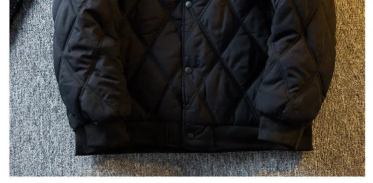 Threebooy Men's Parkas Rhombus Padded Cotton Winter Thickened Retro Casual Baseball Uniforms Warm Coat Stand Collar Single-breasted Coats