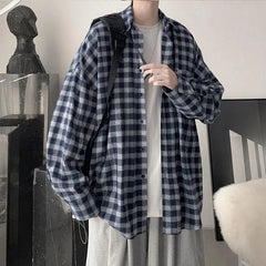 Threebooy  Spring Autumn New Fashion Turn-down Collar Long Sleeve Plaid Blouse Men's Clothing Casual All-match Loose Button Trend Shirts