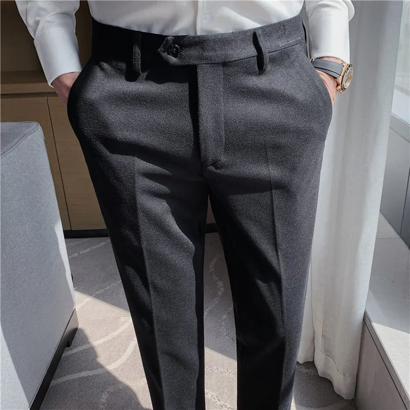 Threebooy Men Slim Fit Suit Pants High Quality Woolen Trousers Men Slim Fit Dress Pants Formal Business Office Social Suit Pants 36