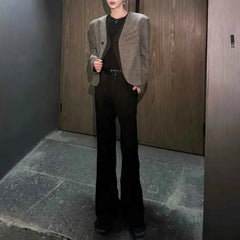 Threebooy  Winter Male Faux Two-Piece Long-Sleeved Suit Jacket American Retro Fashion Trendy High Street Casual Loose Niche Men's Top