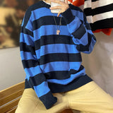 Threebooy Stripe Knitted Sweater Men Autumn Winter Baggy Long Sleeves Tops Fashion All-Match Trend Streetwear Ins Vintage Y2K Male Clothes