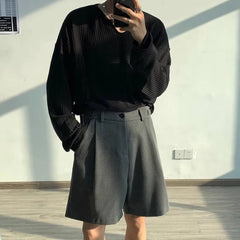 Threebooy Summer Suit Shorts Men Fashion Social Mens Dress Shorts Korean Loose Business Casual Shorts Mens Grey Black Office Formal Shorts