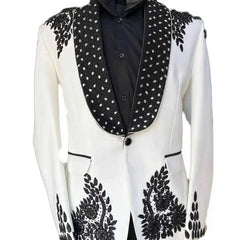Threebooy  Elegant Men Suits Beaded Diamond Appliques Shawl Lapel Wedding Groom Tuxedo Male Prom