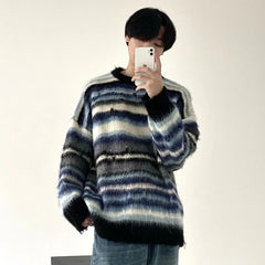 Threebooy Striped Men's Knitted Sweater Men Top Harajuku Pullovers Sweaters and Jumpers Male Hip Hop Retro Japanese Streetwear