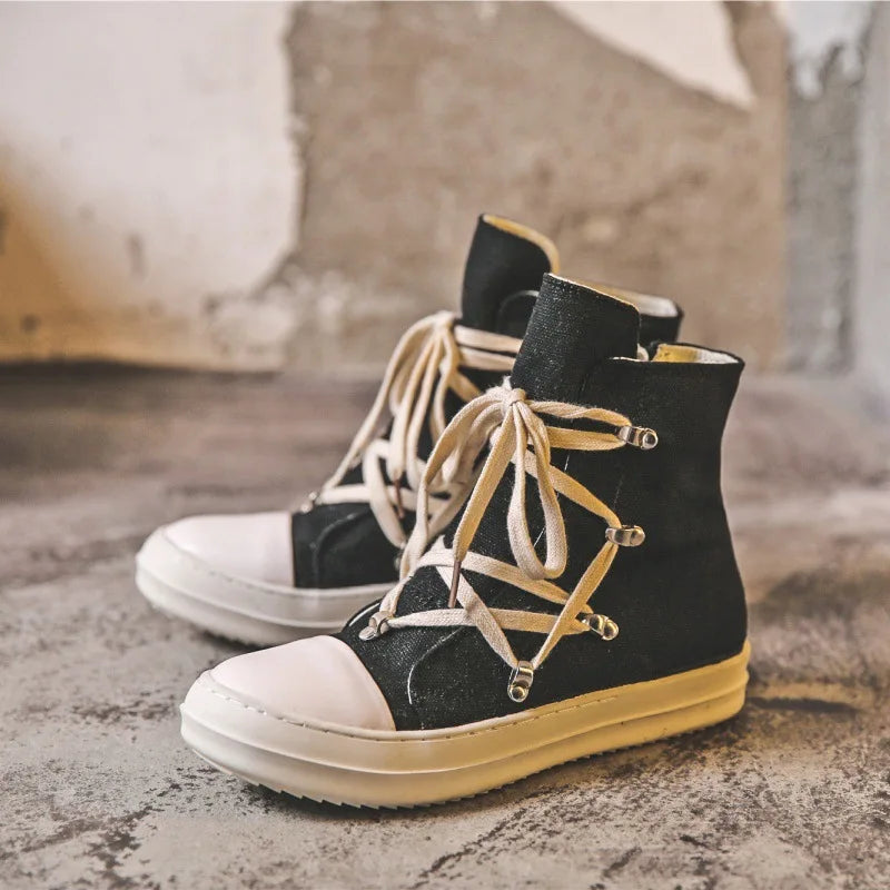 Threebooy  High-top Sneakers for Women Men's Casual Shoes Cross-tied Thick Bottom Canvas Punk Designer Trendy Unisex Couple Shoes