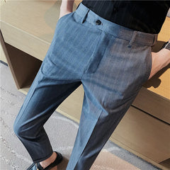 Threebooy  Autumn Winter Striped Suit Pants Men Clothing Korean Slim Fit Business Formal Wear Office Trousers Plus Size 29-36