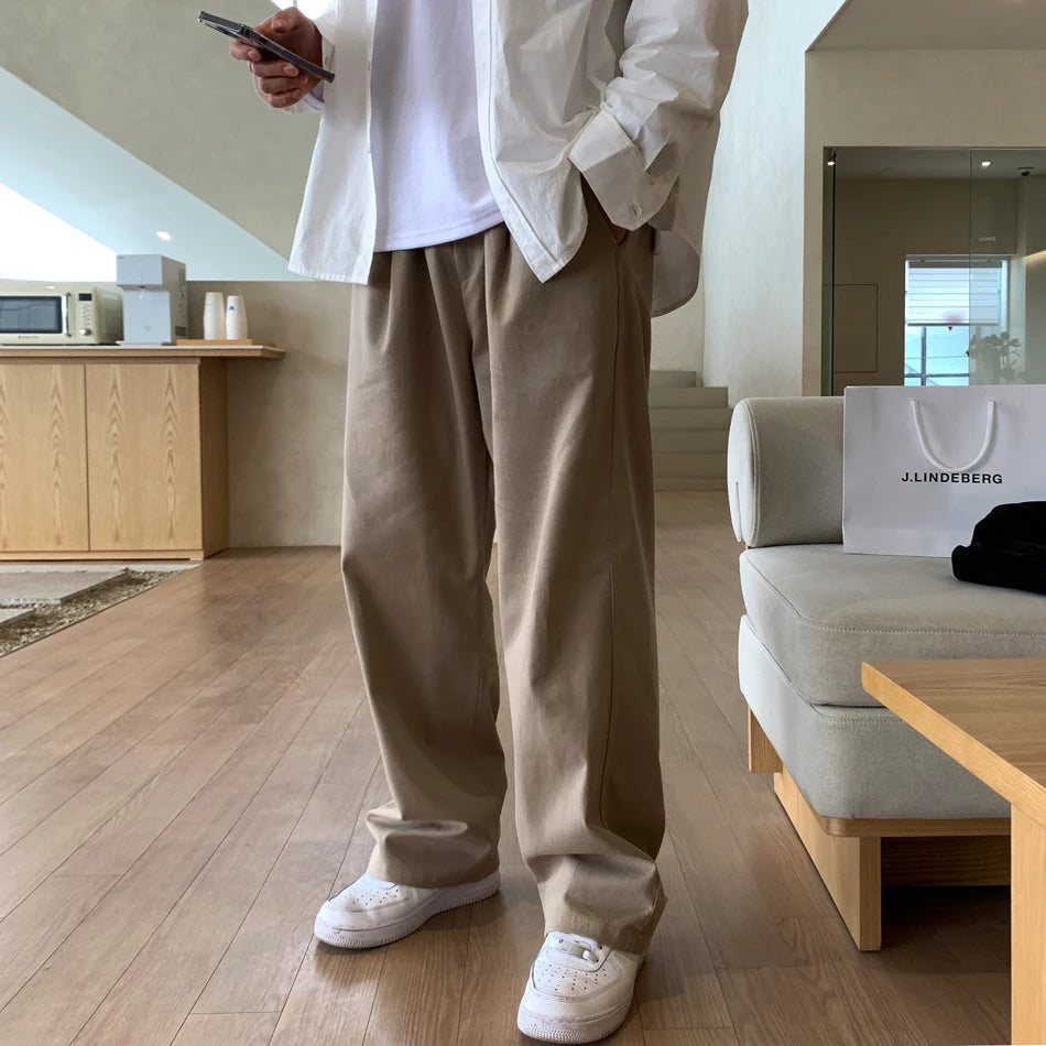Threebooy Korean Style High-end Straight-leg Casual Pants Men's Spring Summer Loose Trousers American 2025 New Trendy Wide-leg Pants Chic