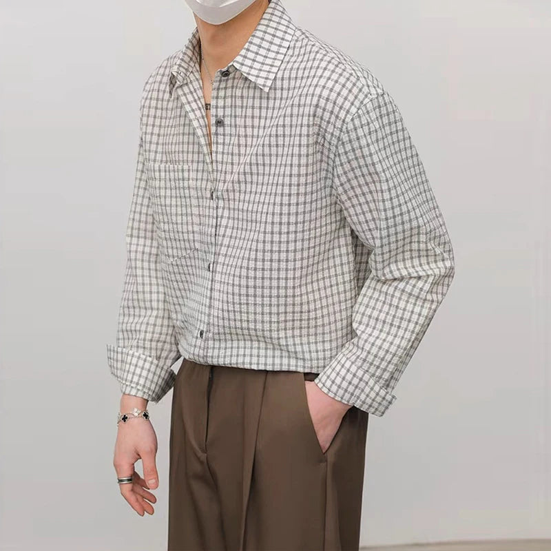 Threebooy New Fashion Men's Clothing Light Luxury Casual Textured Plaid Shirts Business Leisure Contrast Color Long Sleeve Cardigan Tops