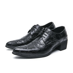 Threebooy  Men High Heeled Lace Up Derby Shoes PU Embossed Fashionable  Comfortable Business Formal Banquet Men Shoes