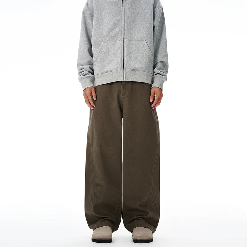 Threebooy 100% Pure Cotton Wide-leg Pants Men's Autumn New Oversized Comfortable Loose Casual Trousers Brown White Fashion Streetwear