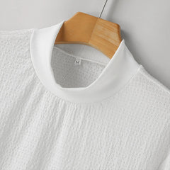 Threebooy  Fall Men's Light Luxury Casual Knitted T Shirt Long Sleeve Mock Neck Solid Color Basic Shirt Streetwear Retro Popular Tees S-3XL