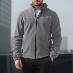 Threebooy  Men's Spring Fall Winter New Polar Fleece Jacket Zip Up Stand Collar Windproof Outdoor Casual Outerwear for Daily Hiking Wear