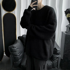 Threebooy Knitted Sweater Men Autunmn Winter Warm Clothing Korean Fashion Long Sleeves Top Vintage Solid Baggy Pullover Y2K Male Clothes