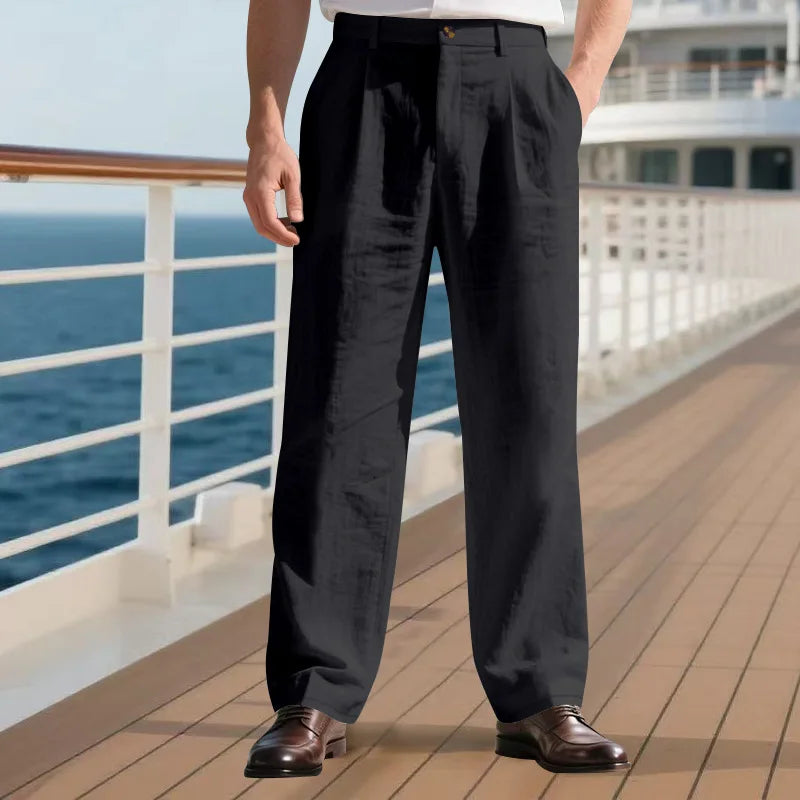 Threebooy  Autumn European and American Linen Men's Casual Loose Business Suit Trousers