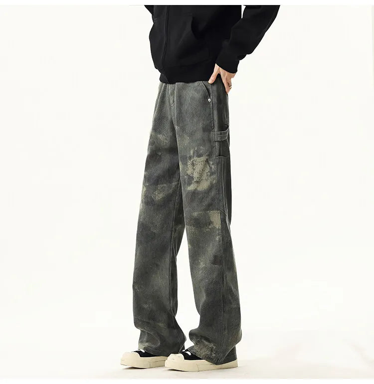 Threebooy High quality Jeans Leopard Personality design Pockets Jeans Male American Style High Street Denim Pants Classic Denim Trousers