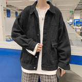 Threebooy Black Denim Short Jacket Men Jeans Jacket Coats Oversized Harajuku Denim Jeans Jacket Bomber Streetwear Man Clothing Outwear