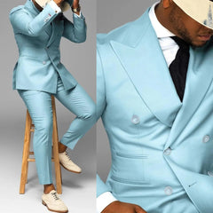 Threebooy  Men's Suit 2 Pieces Blazer Pants Bow Collar Double Breasted Buckle Work Wear Bussiness Wedding